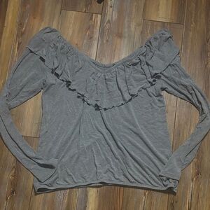 Express Charcoal Off-Shoulder Ruffle Top large